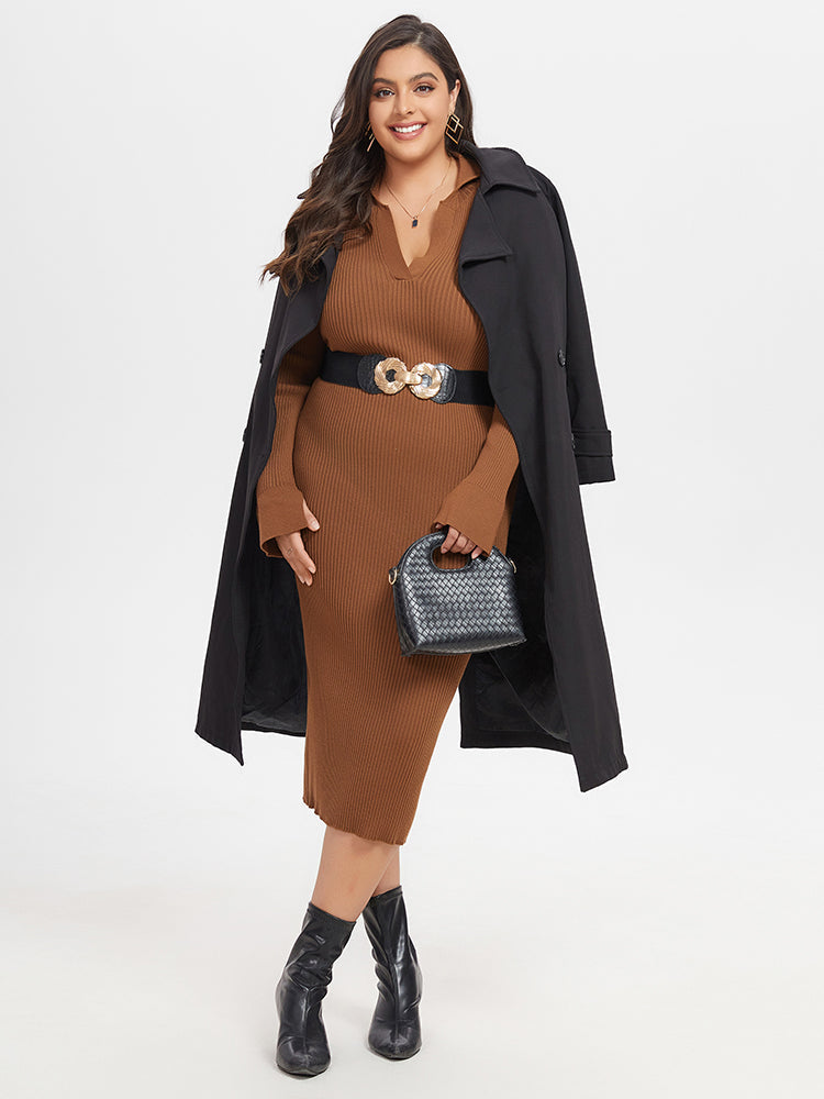 VIP Ribbed Knit Split Midi Sweater Dress