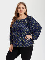 VIP Allover Print Square Neck Lantern Sleeve Blouse