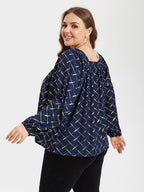 VIP Allover Print Square Neck Lantern Sleeve Blouse