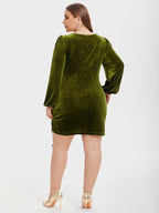 VIP Lantern Sleeve Drawstring Side Velvet Bodycon Dress