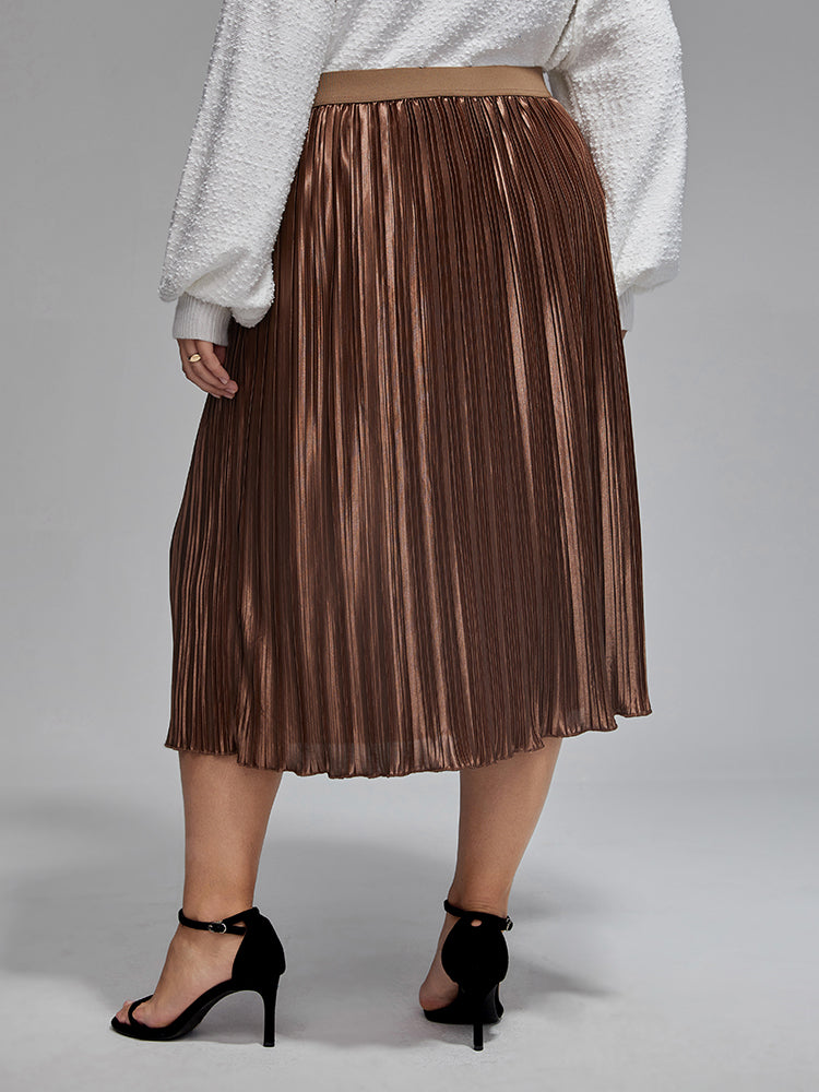 VIP Plus Elastic Waist Pleated Midi Skirt