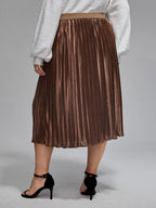 VIP Plus Elastic Waist Pleated Midi Skirt