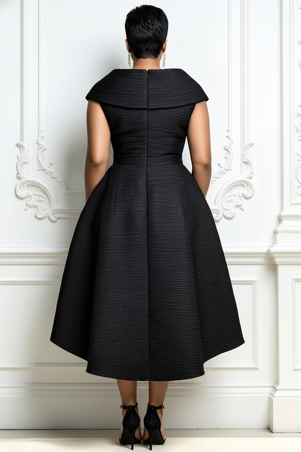Xpluswear Design Plus Size Cocktail Party Black Wrap Neck Short Sleeve Pocket Irregular Hem Midi Dresses