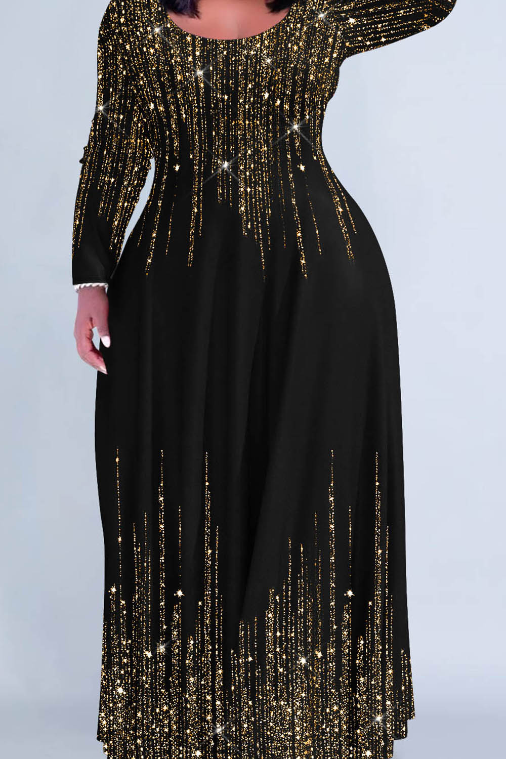 Xpluswear Design Plus Size Christmas Red Gradient Round Neck Long Sleeve Maxi Dresses