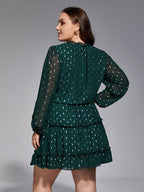 Plus Polka Dot Tie Neck Tiered Dress