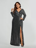 V-Neck Striped Split Dress
