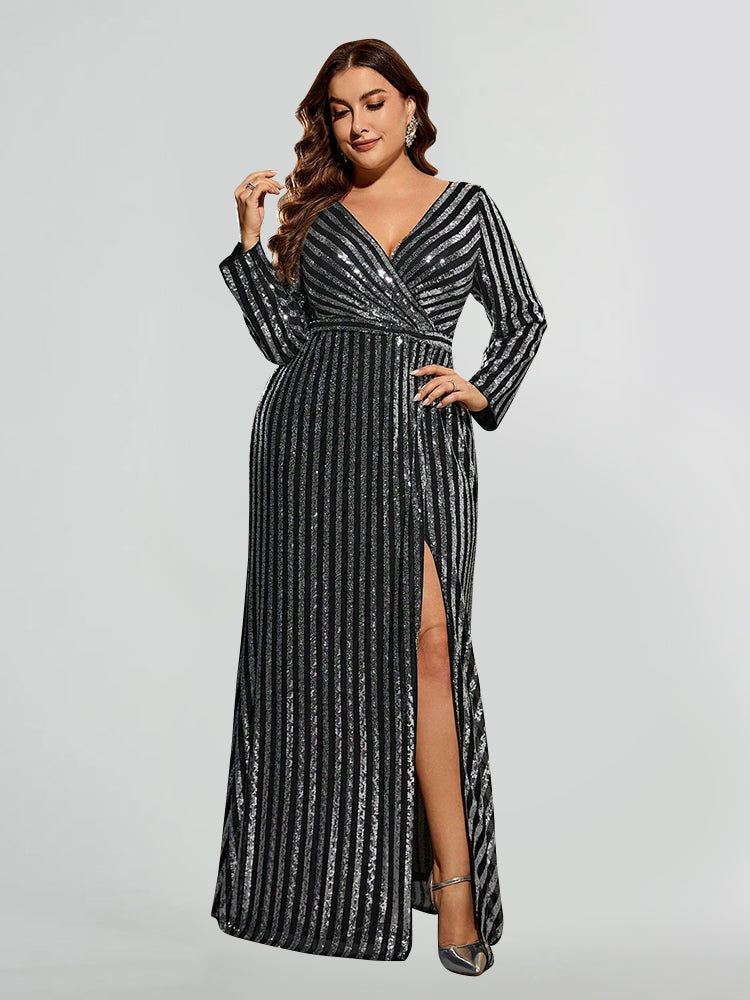 V-Neck Striped Split Dress