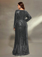 V-Neck Striped Split Dress