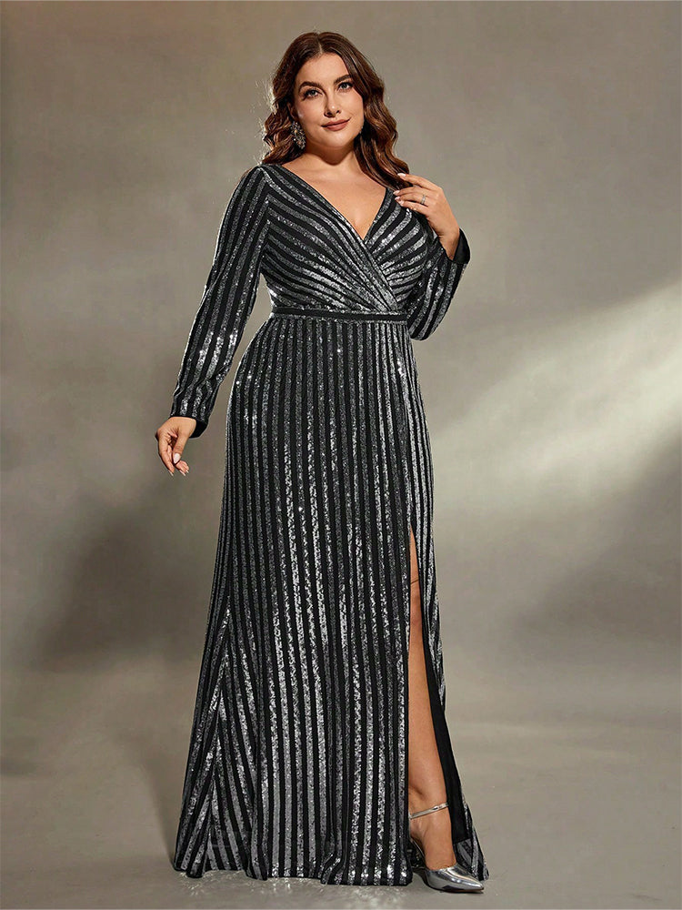 V-Neck Striped Split Dress