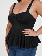 Plus Black Ruched Ruffle Hem Tanktop