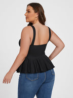 Plus Black Ruched Ruffle Hem Tanktop