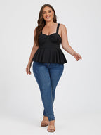 Plus Black Ruched Ruffle Hem Tanktop