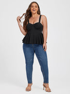 Plus Black Ruched Ruffle Hem Tanktop
