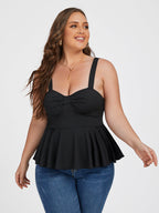 Plus Black Ruched Ruffle Hem Tanktop