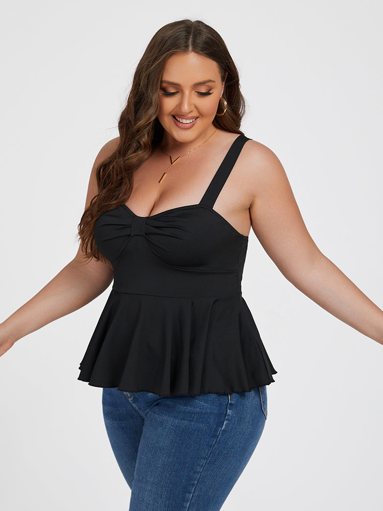 Plus Black Ruched Ruffle Hem Tanktop