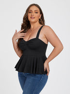 Plus Black Ruched Ruffle Hem Tanktop