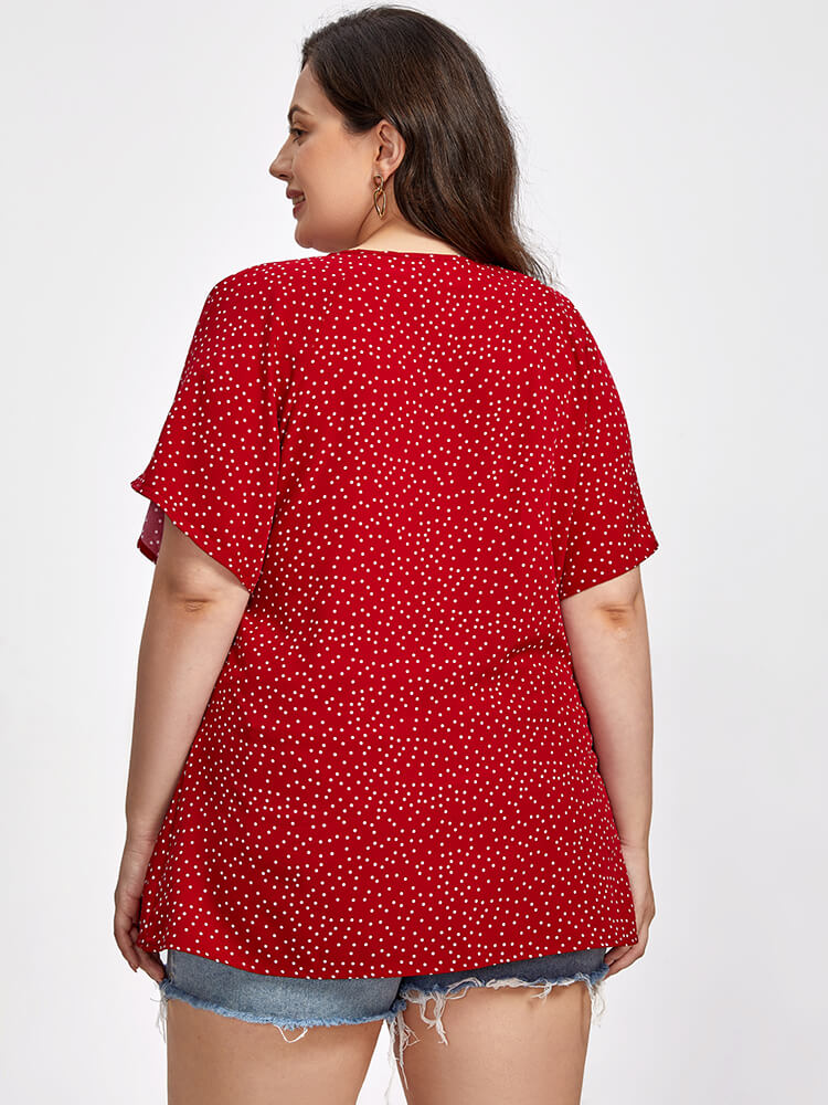 Plus Floral V-Neck Flutter Sleeve Twist Blouse