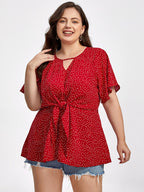 Plus Floral V-Neck Flutter Sleeve Twist Blouse