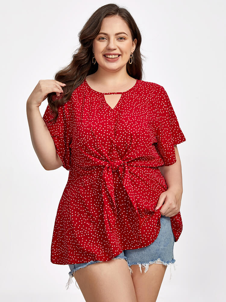 Plus Floral V-Neck Flutter Sleeve Twist Blouse