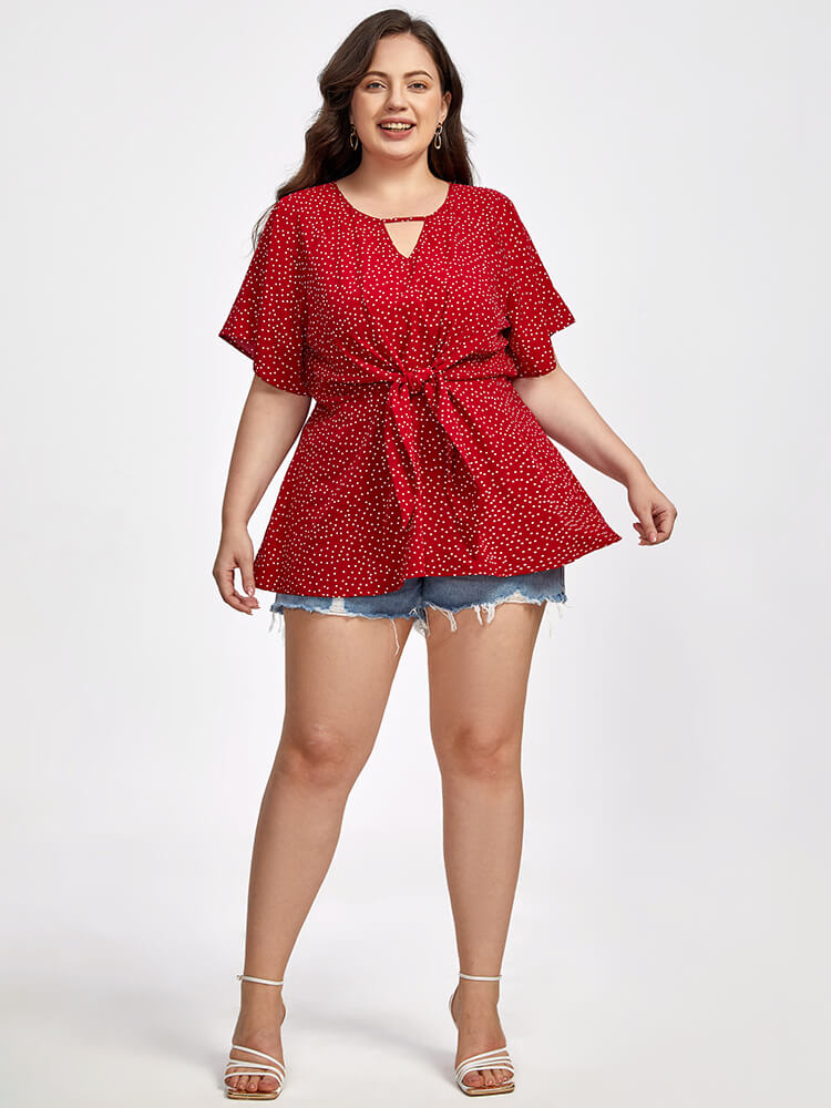 Plus Floral V-Neck Flutter Sleeve Twist Blouse