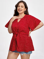 Plus Floral V-Neck Flutter Sleeve Twist Blouse