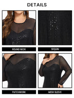 Contrast Mesh Sleeve Sequin Midi Dress