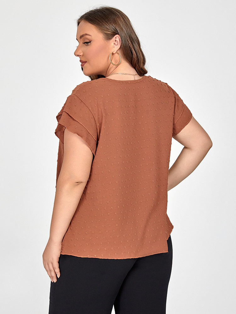 Plus Brown Ruffle Sleeve Tee
