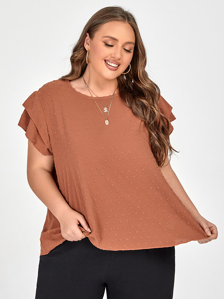 Plus Brown Ruffle Sleeve Tee