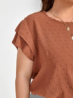 Plus Brown Ruffle Sleeve Tee