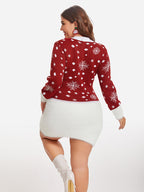 VIP Christmas Elk Pattern Fuzzy Trim Sweater Dress