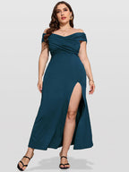 VIP Plus Ruched Crisscross Split Mermaid Maxi Dress