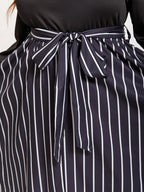 Striped Print Square Neck Belted Midi Dress