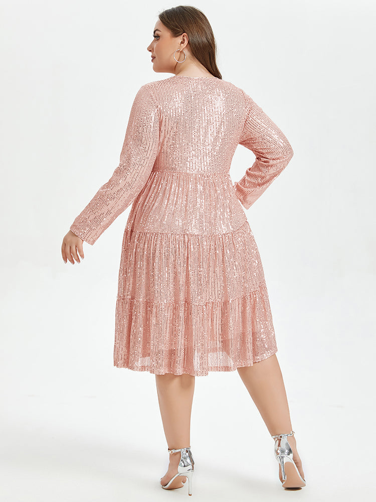 Solid Ruffle Hem Sequin Midi Dress