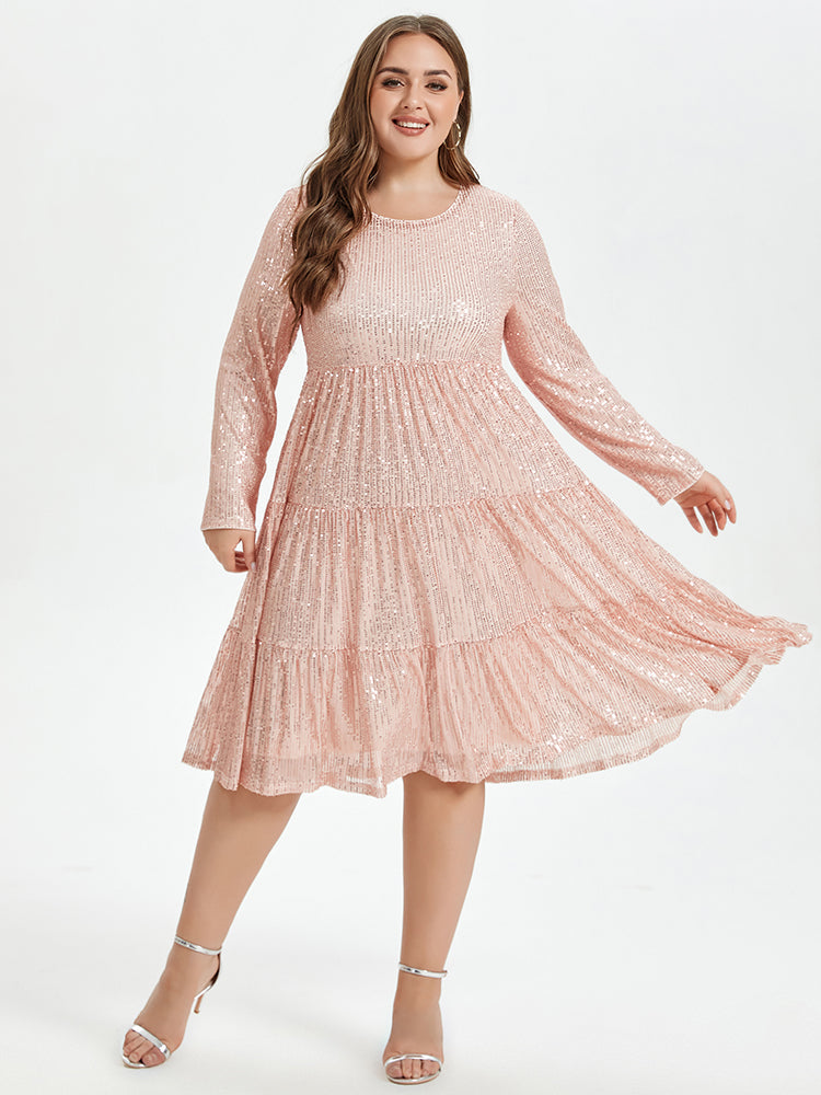 Solid Ruffle Hem Sequin Midi Dress