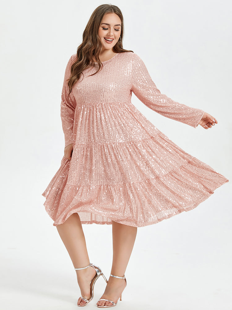 Solid Ruffle Hem Sequin Midi Dress