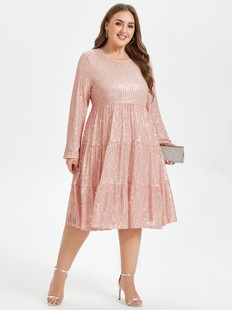 Solid Ruffle Hem Sequin Midi Dress