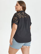 VIP Contrast Lace Button Front Blouse