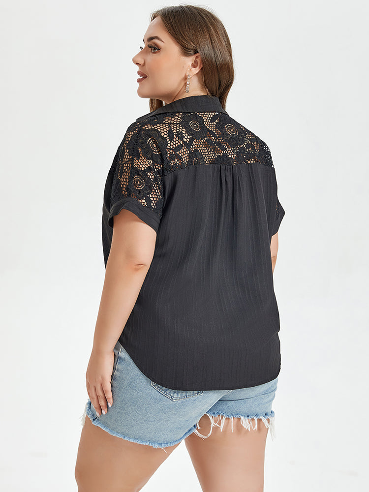 VIP Contrast Lace Button Front Blouse