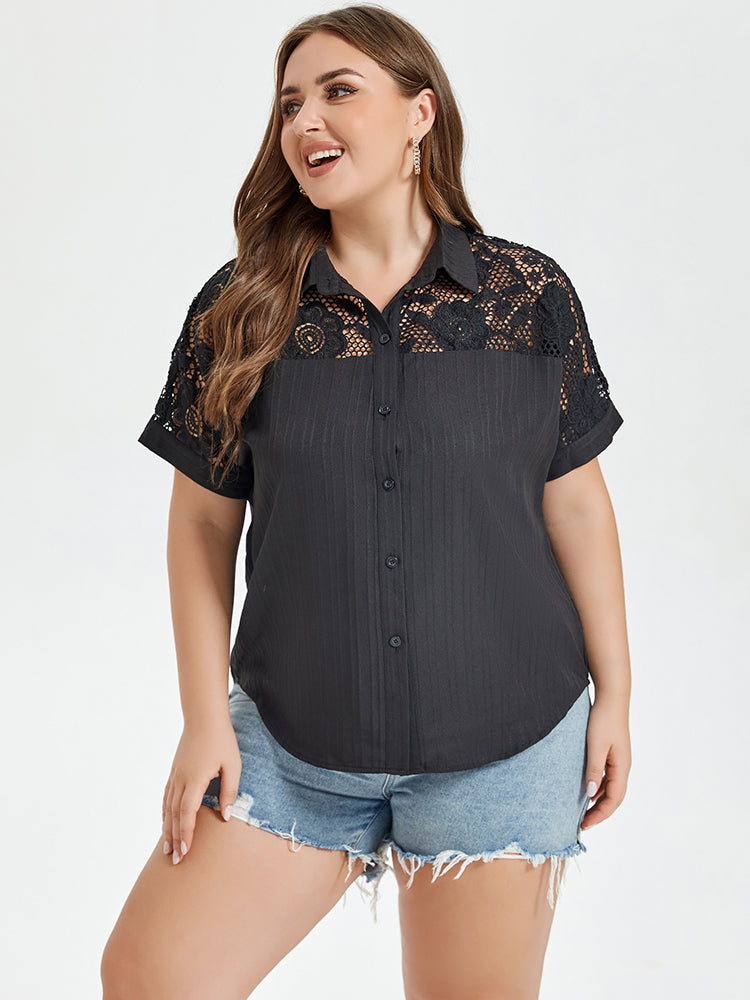 VIP Contrast Lace Button Front Blouse