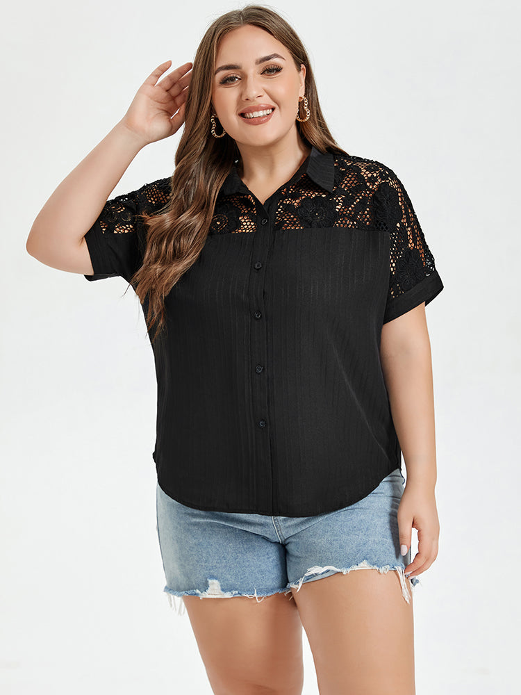 VIP Contrast Lace Button Front Blouse