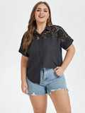 VIP Contrast Lace Button Front Blouse