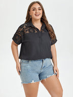 VIP Contrast Lace Button Front Blouse