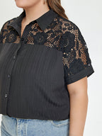 VIP Contrast Lace Button Front Blouse