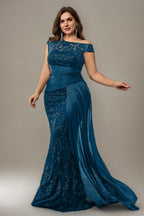 Curveins Plus Size One Shoulder Sleeveless Embroidered Sequin Patchwork Bodycon Maxi Dress