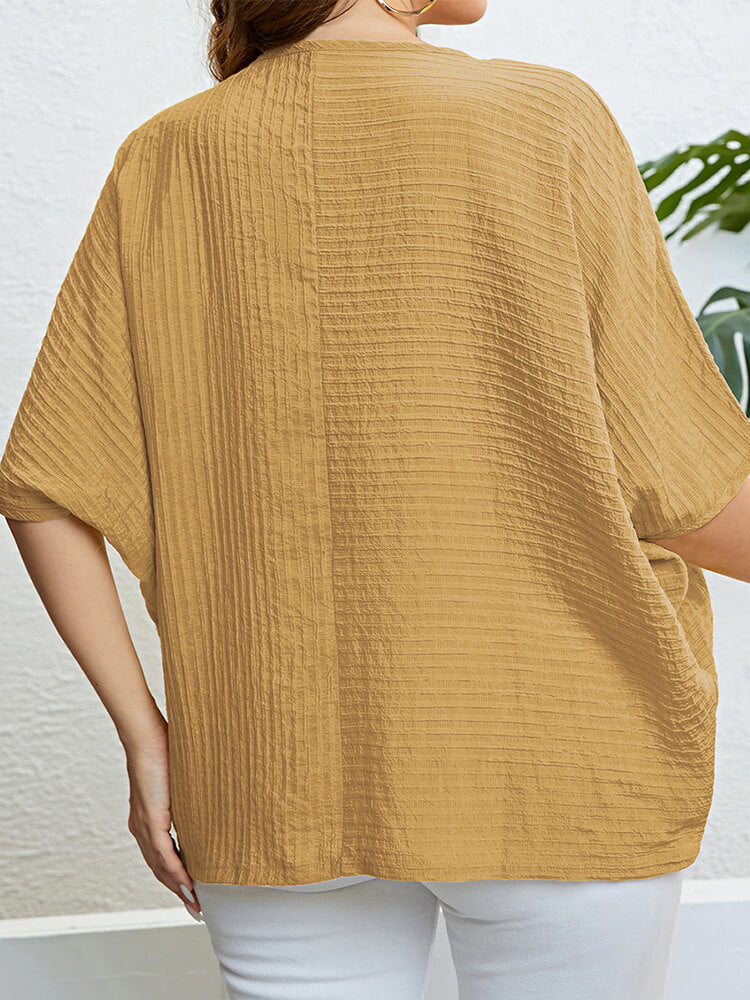 Plus Plain Patchwork Batwing Sleeve Blouse