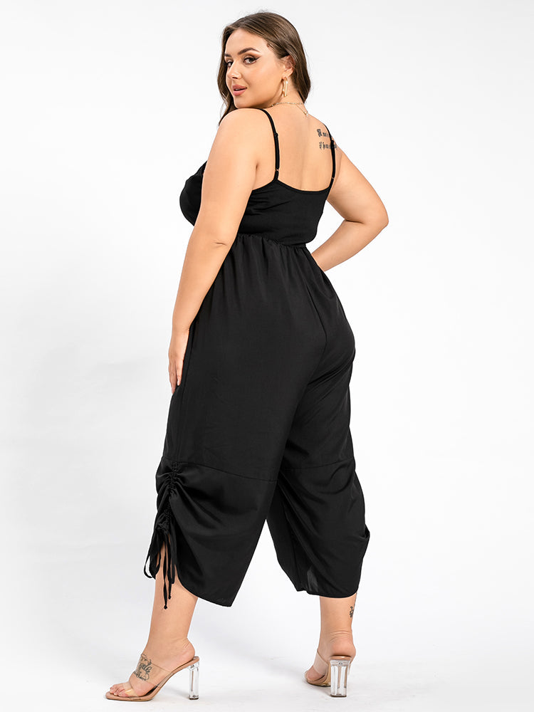 VIP Plus Black Ruched Drawstring Hem Cami Jumpsuit