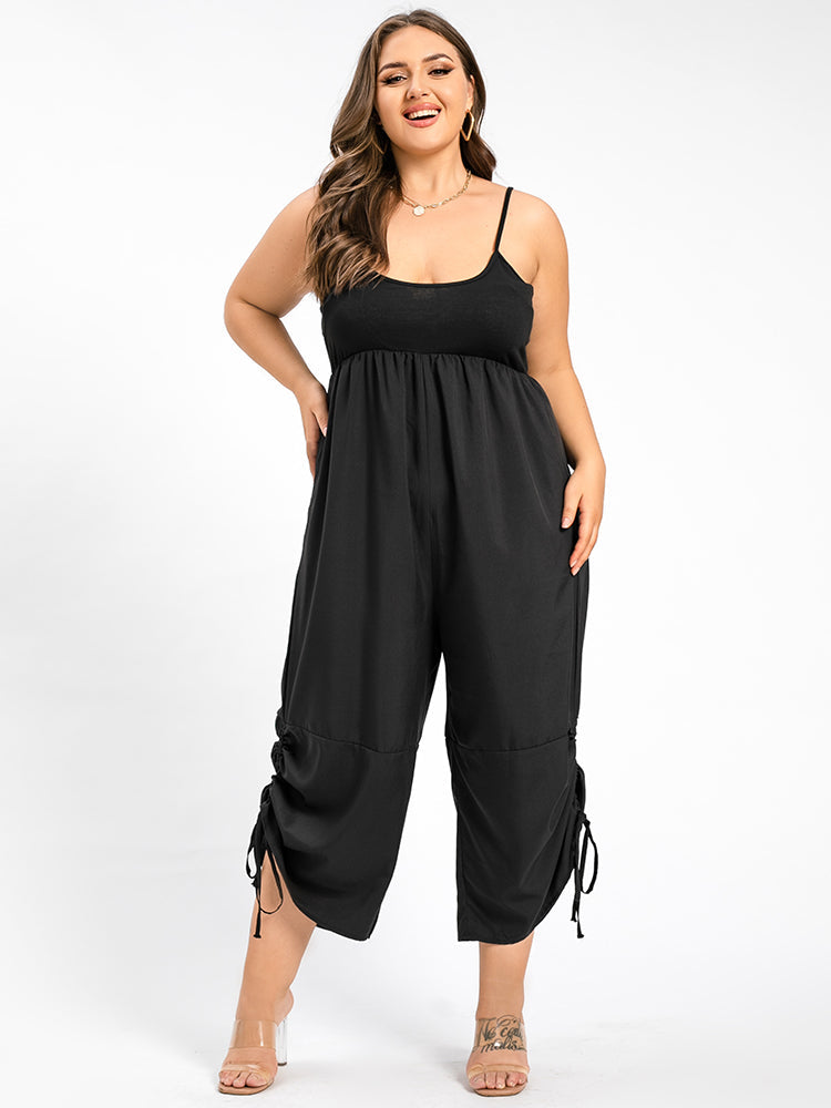 VIP Plus Black Ruched Drawstring Hem Cami Jumpsuit