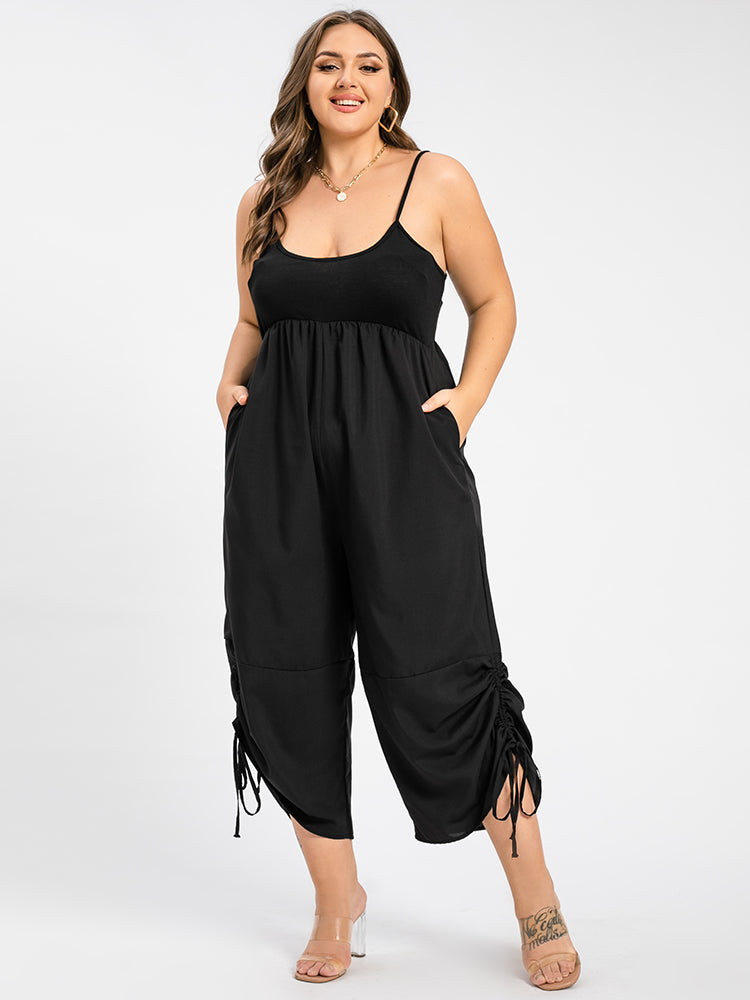 VIP Plus Black Ruched Drawstring Hem Cami Jumpsuit