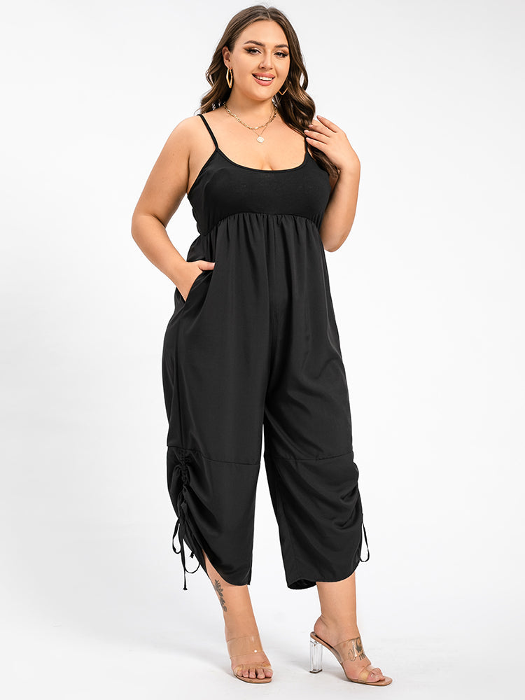 VIP Plus Black Ruched Drawstring Hem Cami Jumpsuit