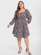 VIP Leopard Print Square Neck Belted Midi Dress